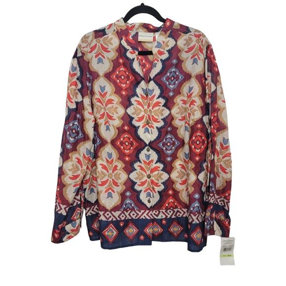 NWT Alfred Dunner Boho Blouse 18W Bruce Canyon Roll Tab Sleeve Southwest 762 - Picture 1 of 11
